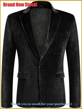 Velvet Tuxedo Jacket Notched Lapel One Button Blazer for Wedding Prom Party